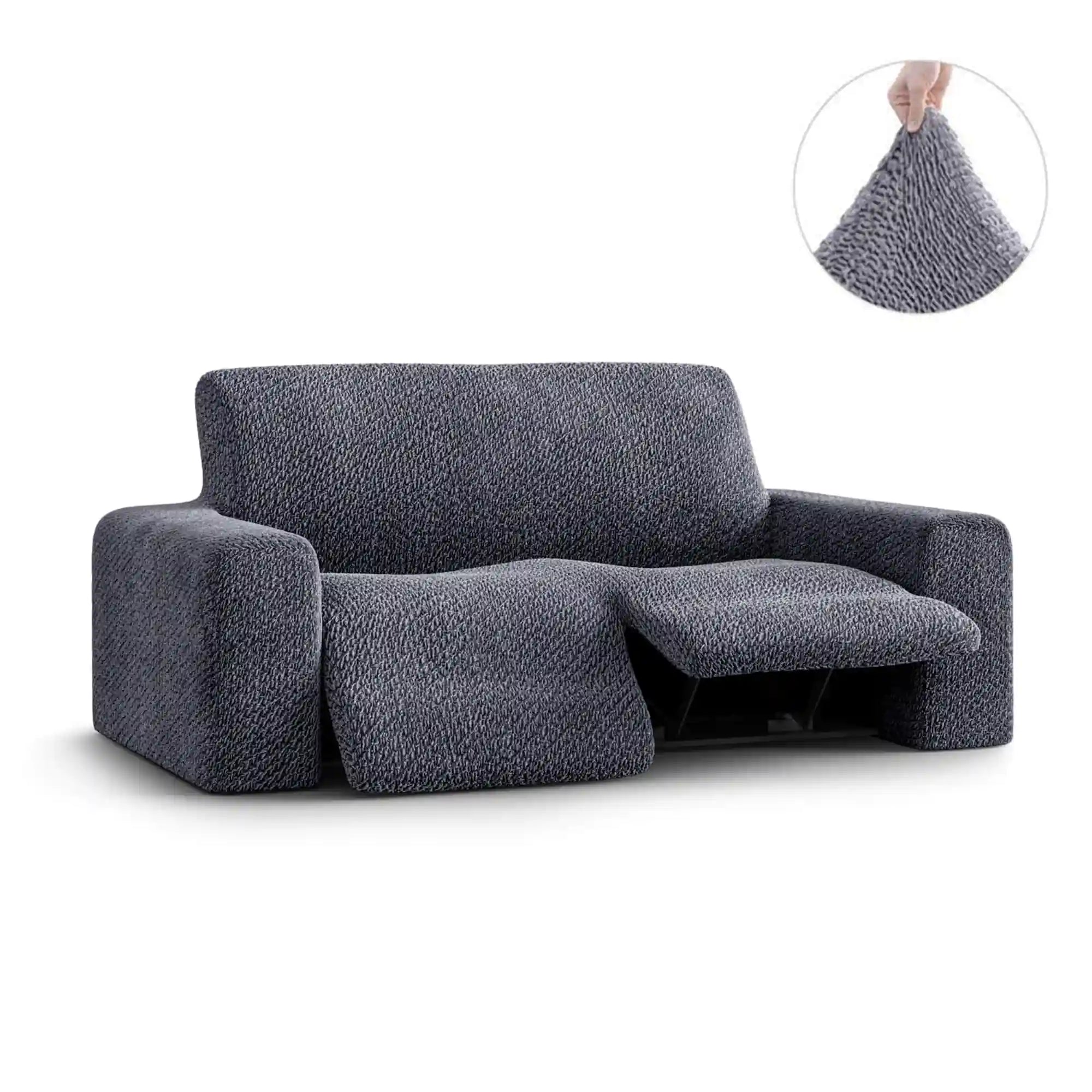 2 Seater Recliner Sofa Cover - Grey, Velvet